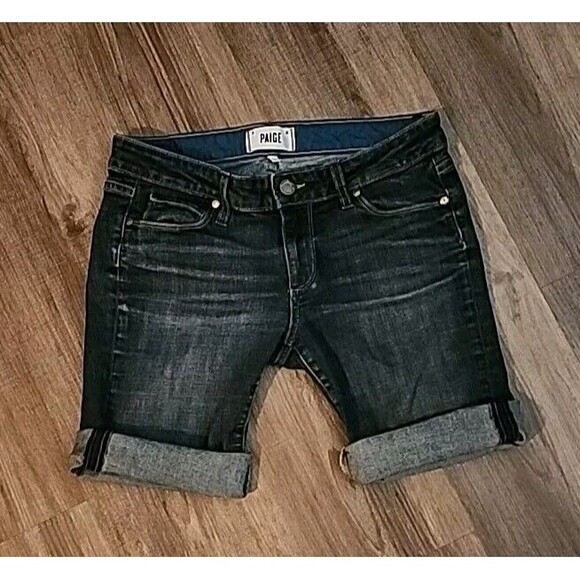 Paige Pants - Paige Shorts Womens Jean Size 26 Bermuda Denim Rolled Hem Cut Off Dark Wash